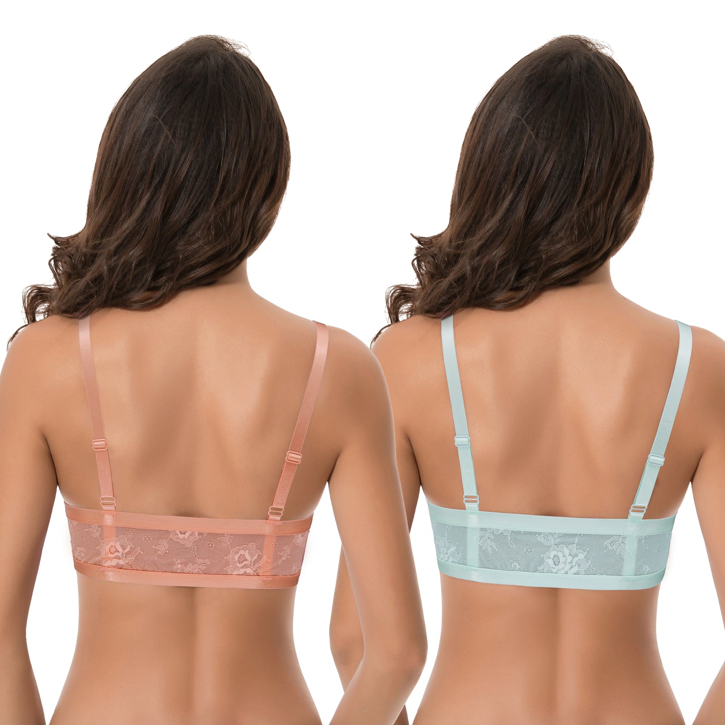 Women's Plus Size Full Coverage Underwire Front Close Bras-2PK-Shrimp Pink,Glass Blue