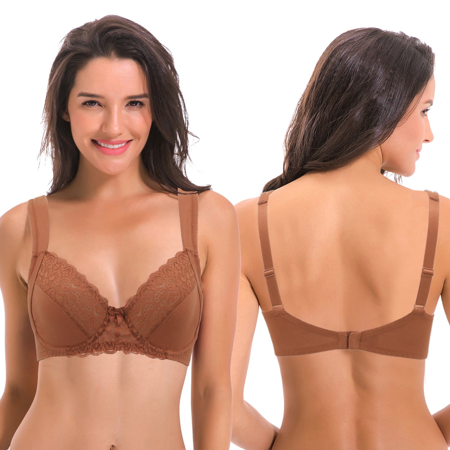 Women's Plus Size Unlined Underwire Lace Bra with Cushion Straps-2PK