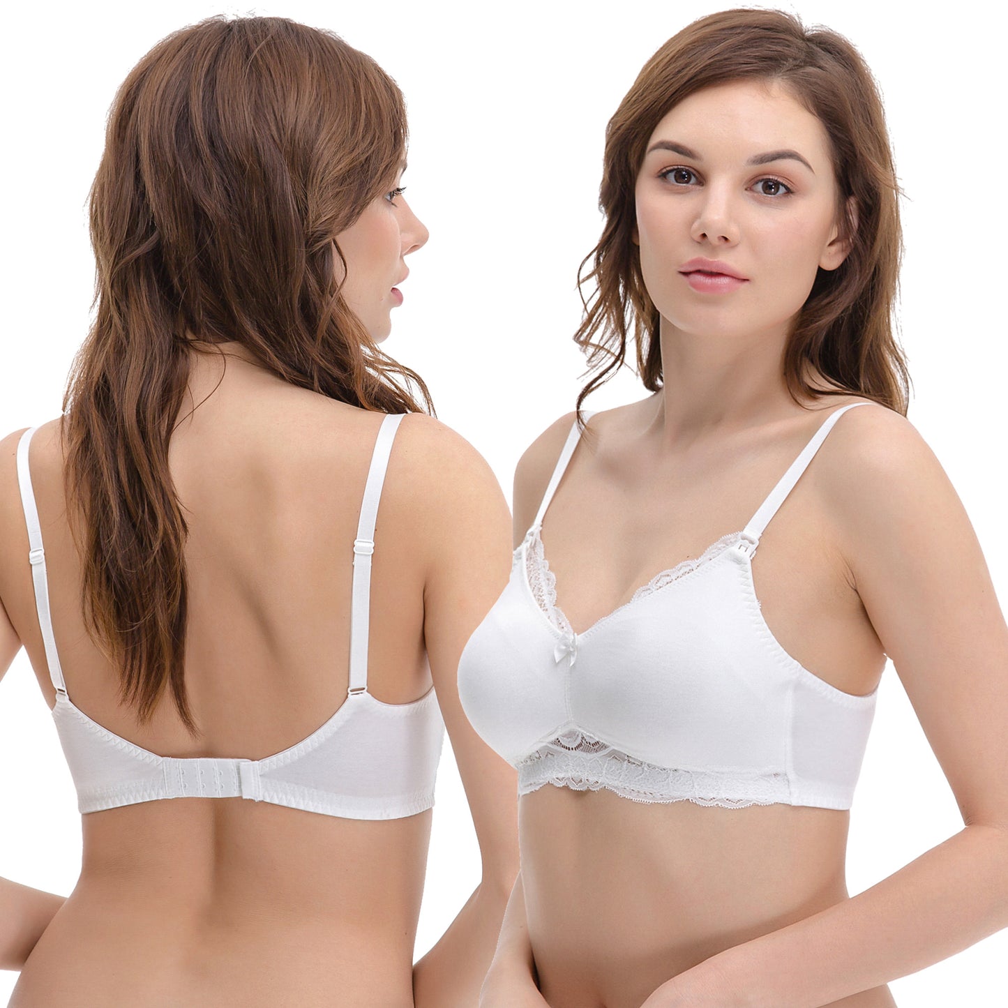 Plus Size Nursing Cotton Unlined Wirefree Bra With Lace Trim