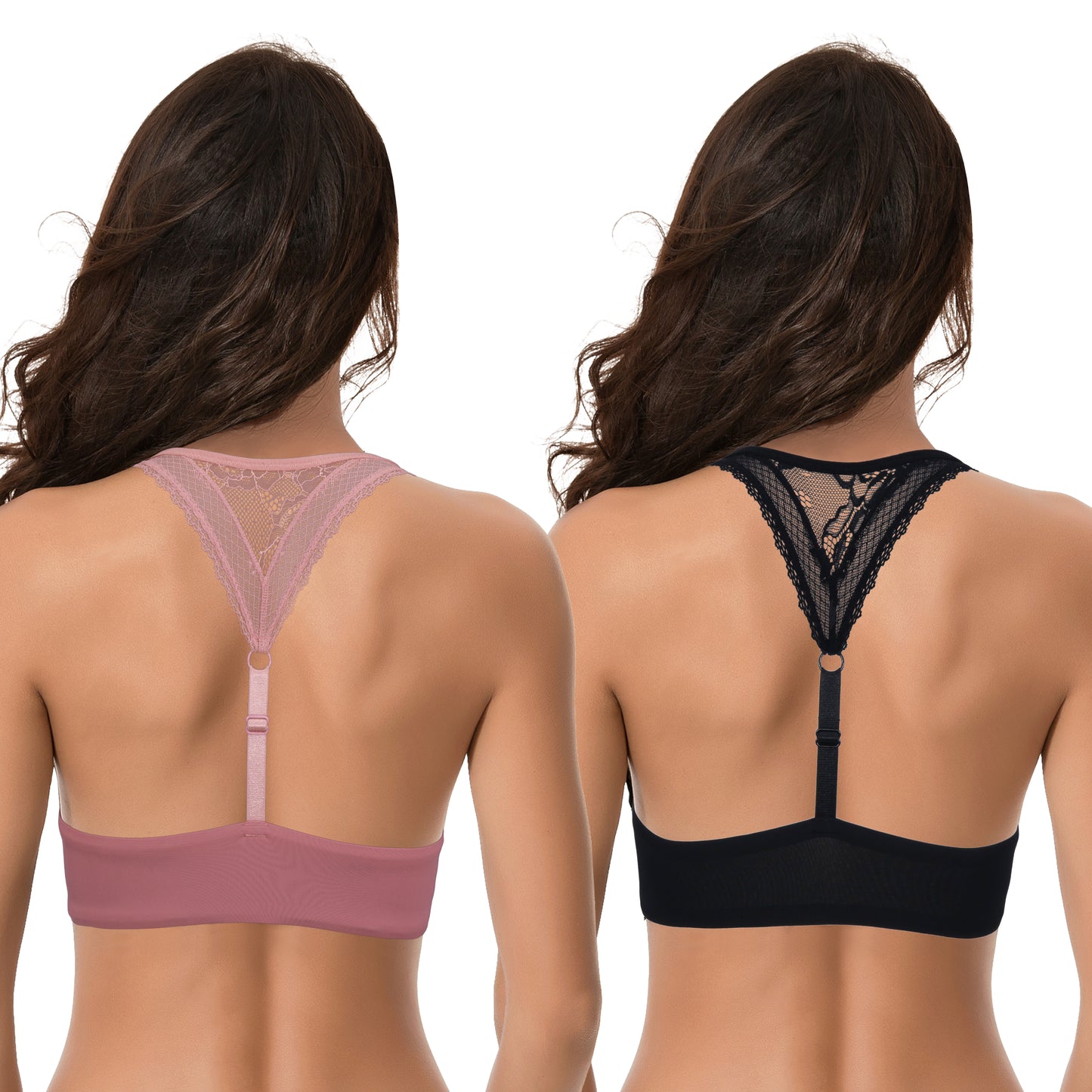 Women's Plus Size Push Up Add 1 Cup Underwire Halter Front Close Bras-2PK-Black,Red Cinnabar