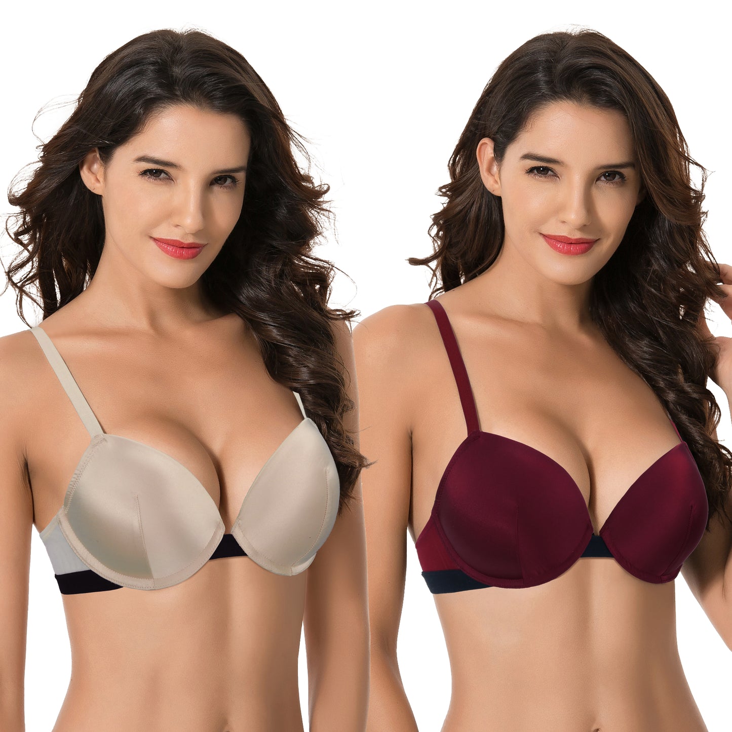 Women's Plus Size Add 1 and a half Cup Push Up Underwire Lace Bras -2PK