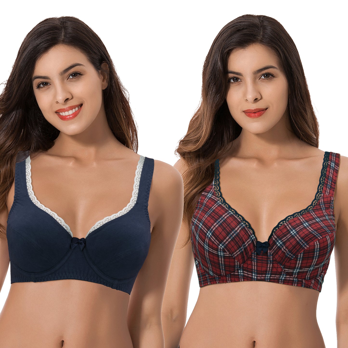 Women's Unlined Plus Size Comfort Cotton Underwire Bra-RED/BLUE,NAVY