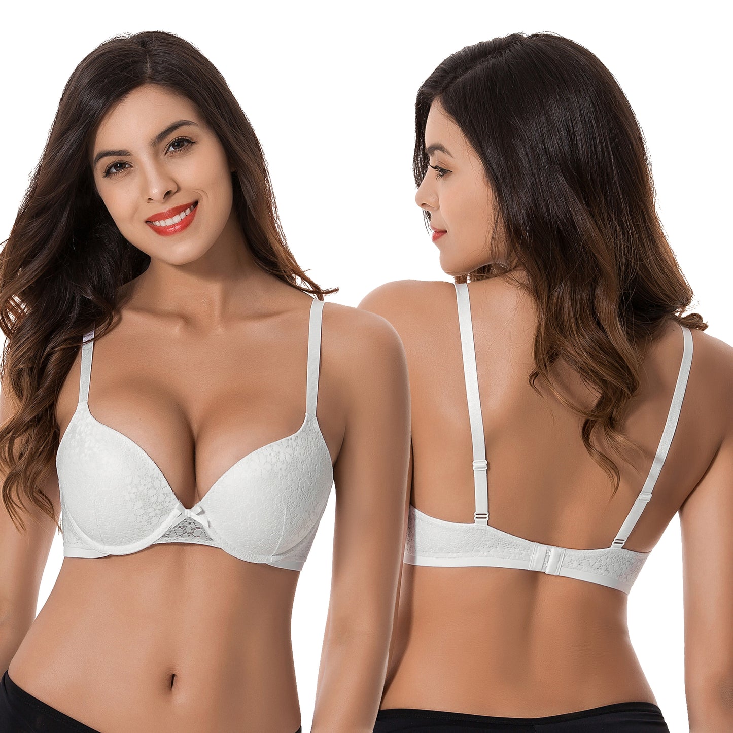 Women's Plus Size Perfect Shape Add 1 Cup Push Up Underwire Lace Bras-2Pk