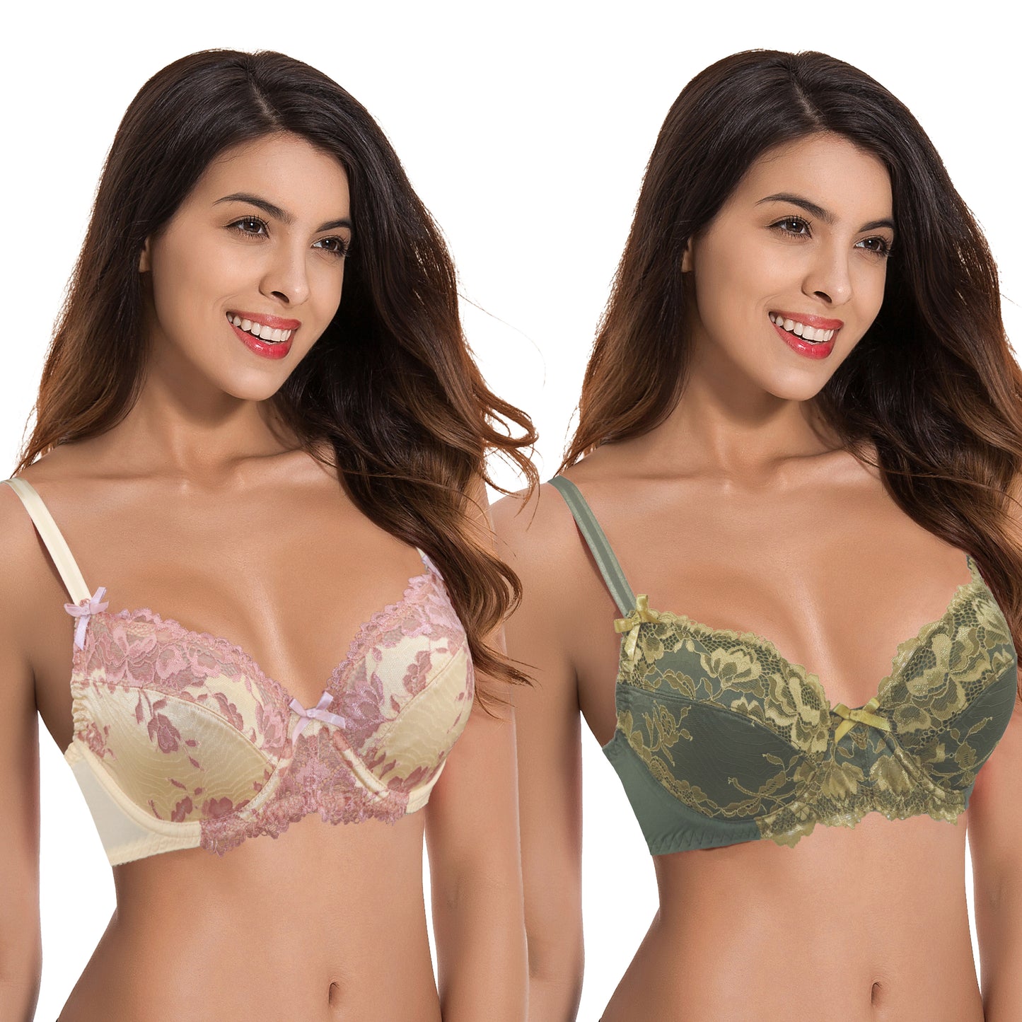 Women's Plus Size Unlined Semi-Sheer Balconette Underwire Bra-2PK