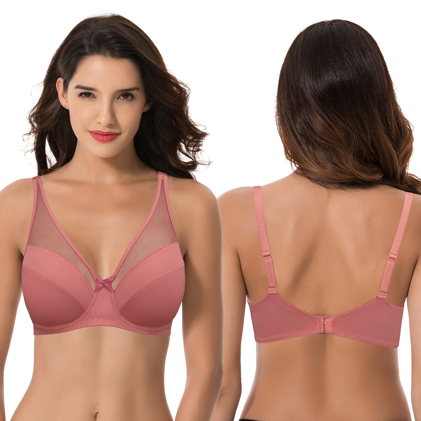 Plus Size Minimizer Underwire Bra with Floral and leopard Print-2pack