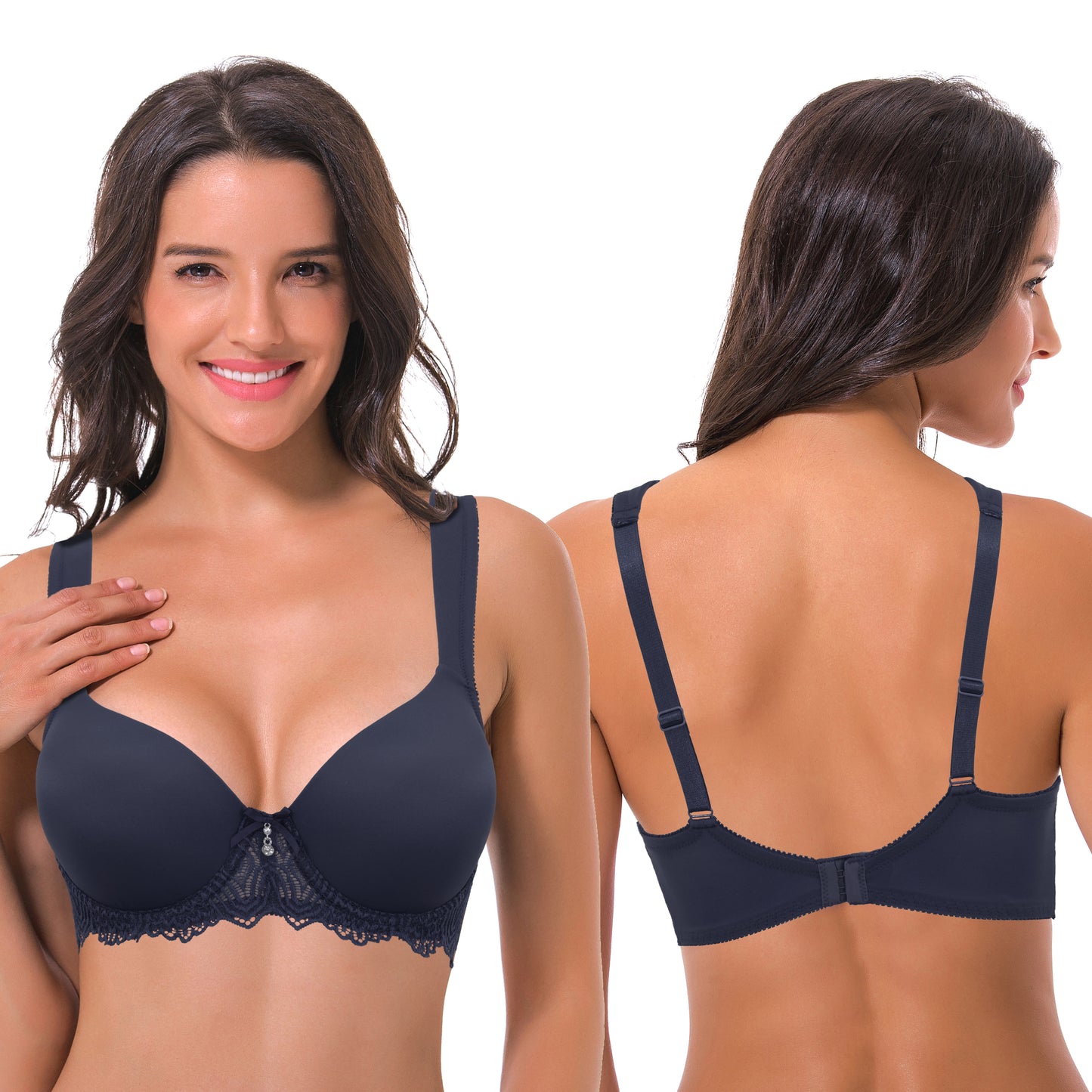 Women's Lightly Padded Underwire Lace Bra with Padded Shoulder Straps