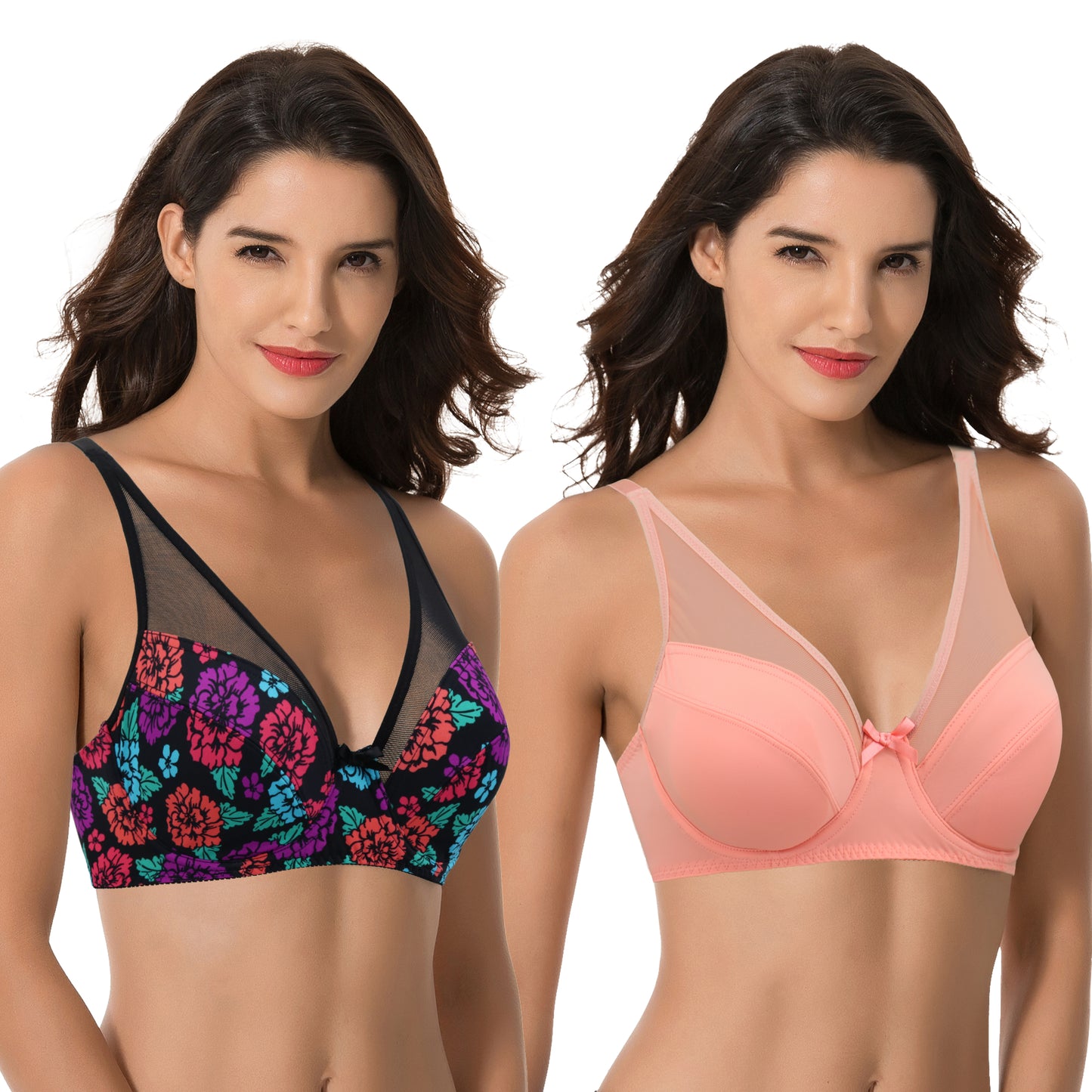 Plus Size Minimizer Underwire Bra with Floral and leopard Print-2pack