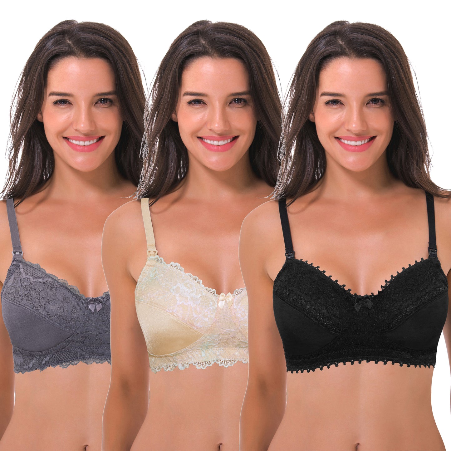Women's Nursing Plus Size Wirefree Unlined Maternity Lace Trim Bra