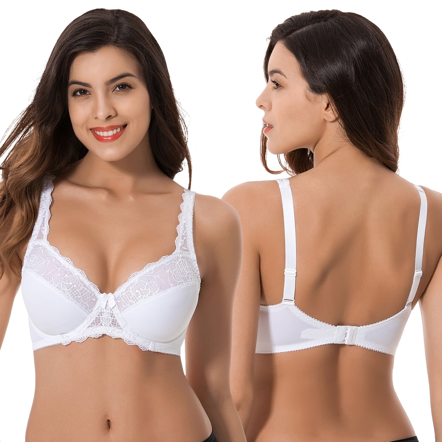 Plus Size Minimizer Underwire Unlined Bra with Embroidery Lace-3Pack