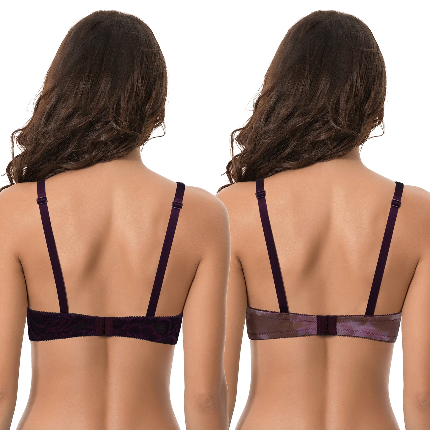 Women's Plus Size Perfect Shape Add 1 Cup Push Up Underwire Bras-2PK-Plum Print,Plum