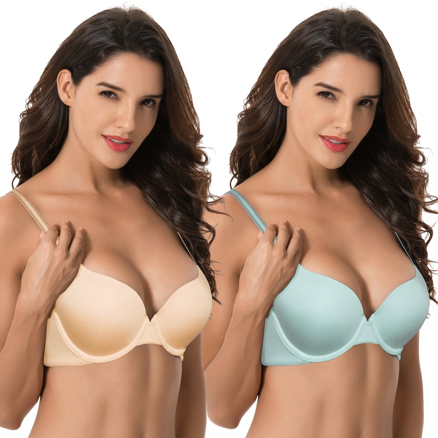 Women's Light Lift Add 1 Cup Push Up Underwire Convertible Tshirt Bra-2PK