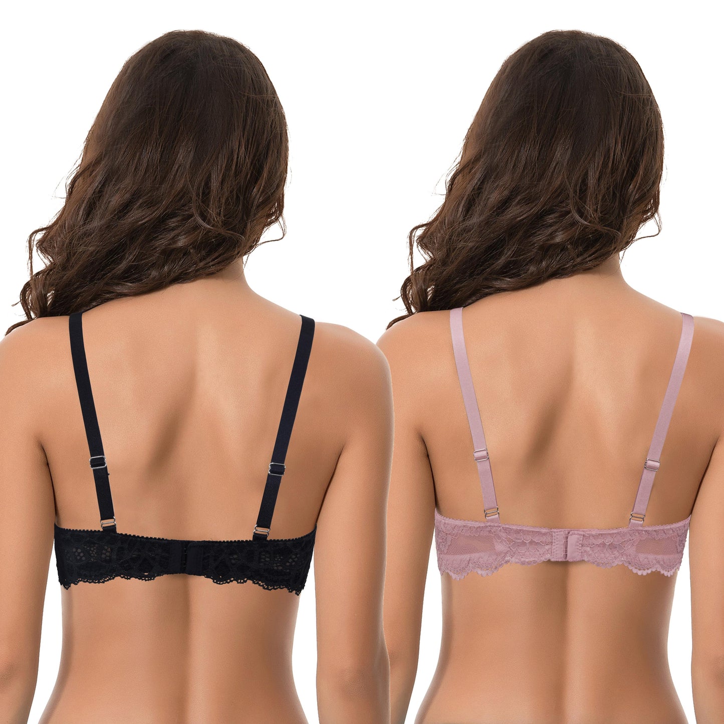 Women's Plus Size Push Up Add 1 Cup Underwire Perfect Shape Lace Bras-2Pk-Black,Mauve