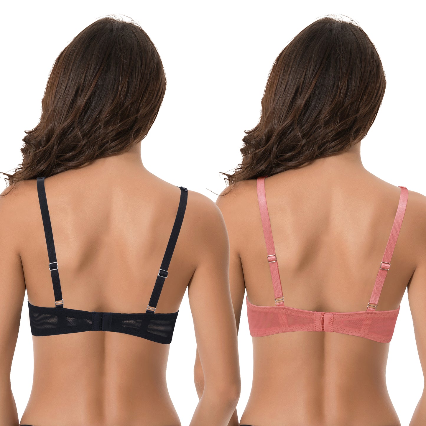 Women’s Plus Size Underwire Add 1+ Cup Push Up Mesh Lace Bra-2PK-Pom Pien Red,Black