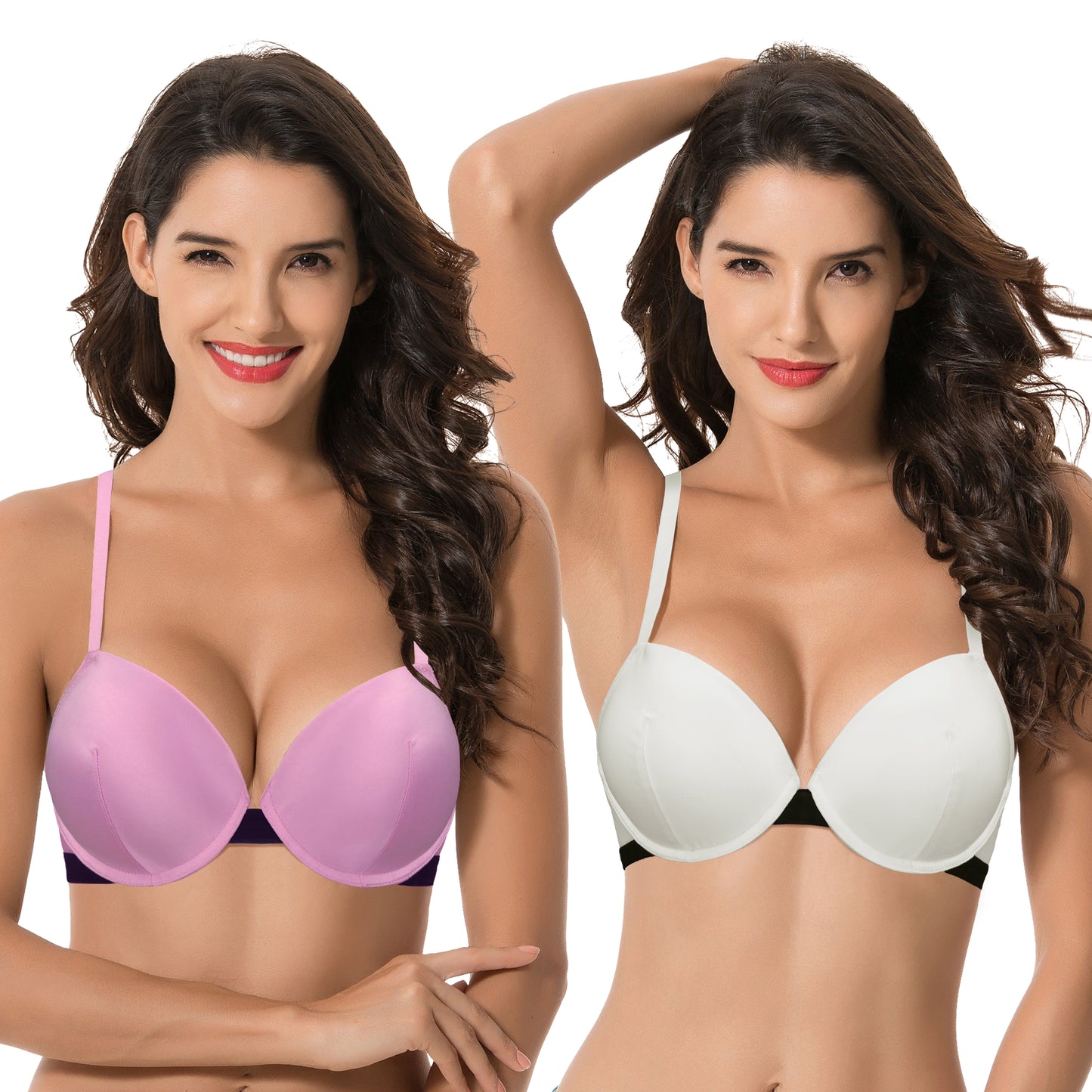 Women's Plus Size Add 1 and a half Cup Push Up Underwire Lace Bras -2PK