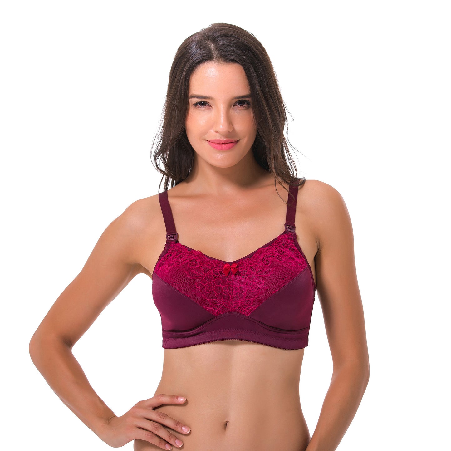Women's Nursing Plus Size Wirefree Unlined Maternity Lace Trim Bra