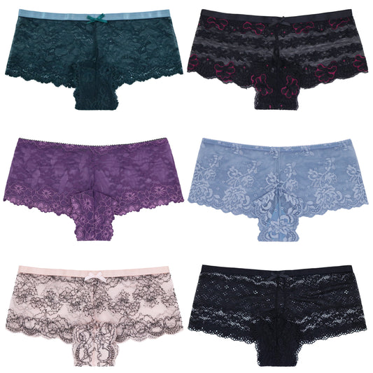 Women's Comfort Sheer Lace Tanga Hipster Boyshorts Panties