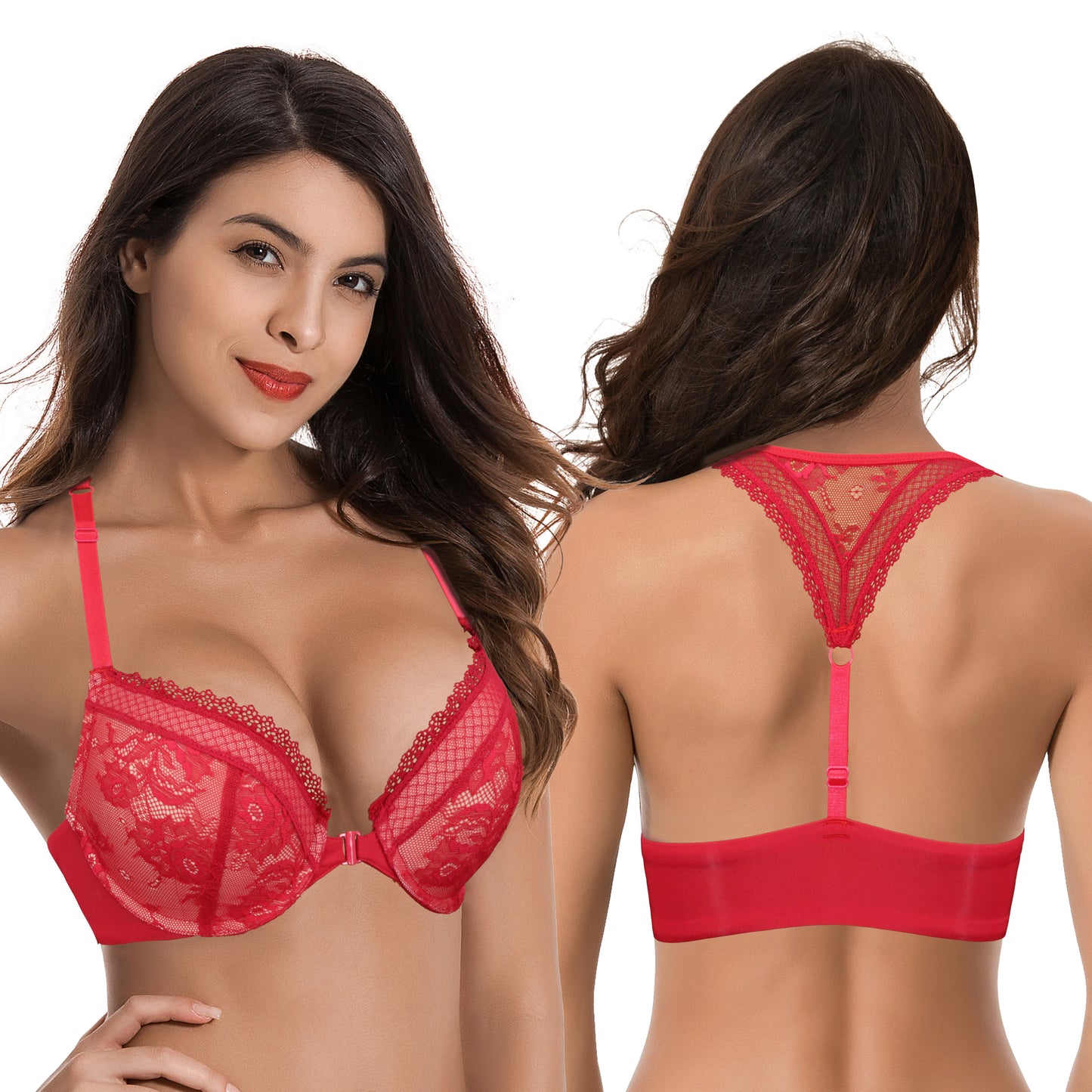 Women's Plus Size Push Up Add 1 Cup Underwire Halter Front Close Bras