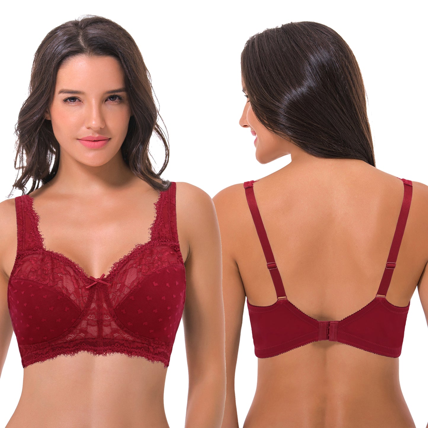 Women's Plus Size Minimizer Lace Full Coverage Unlined Wireless Bra
