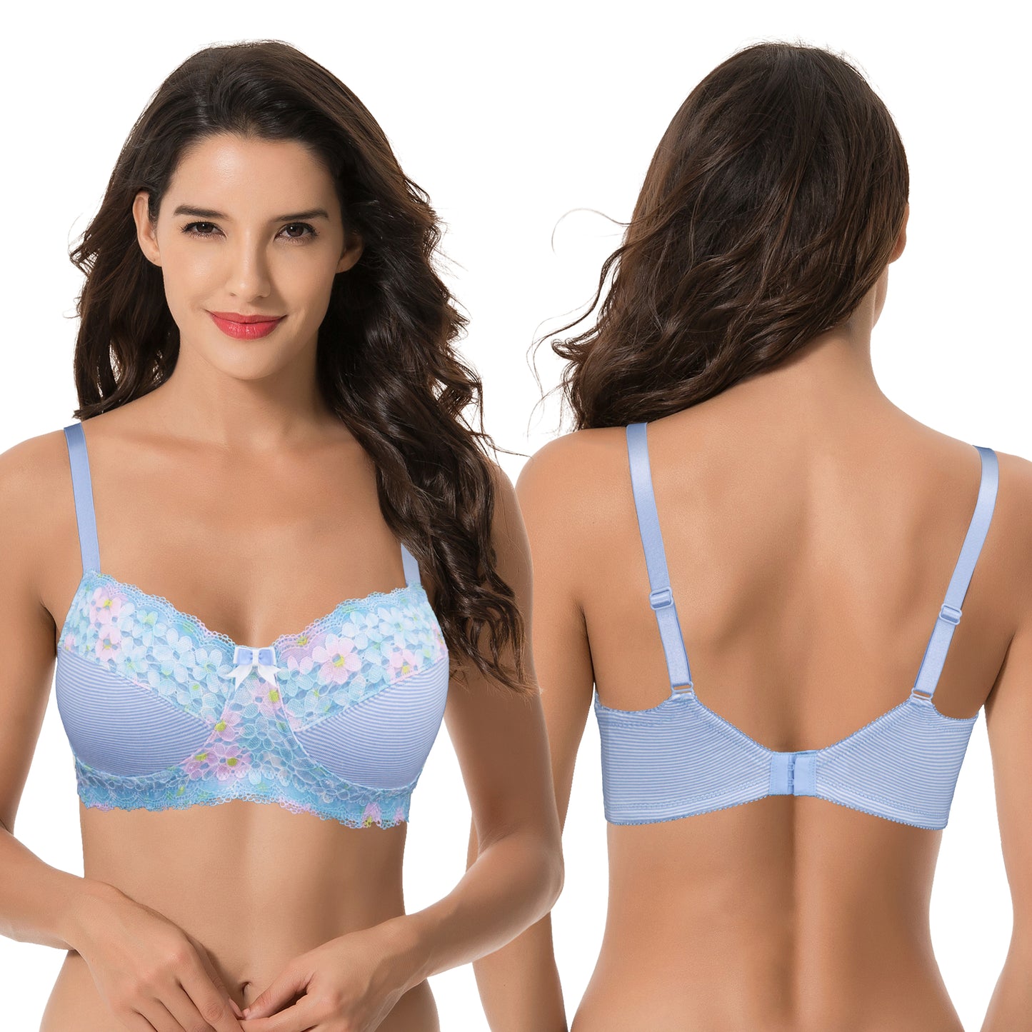 Women's Plus Size Minimizer Wirefree Unlined Bra With Lace Trim-2Pack