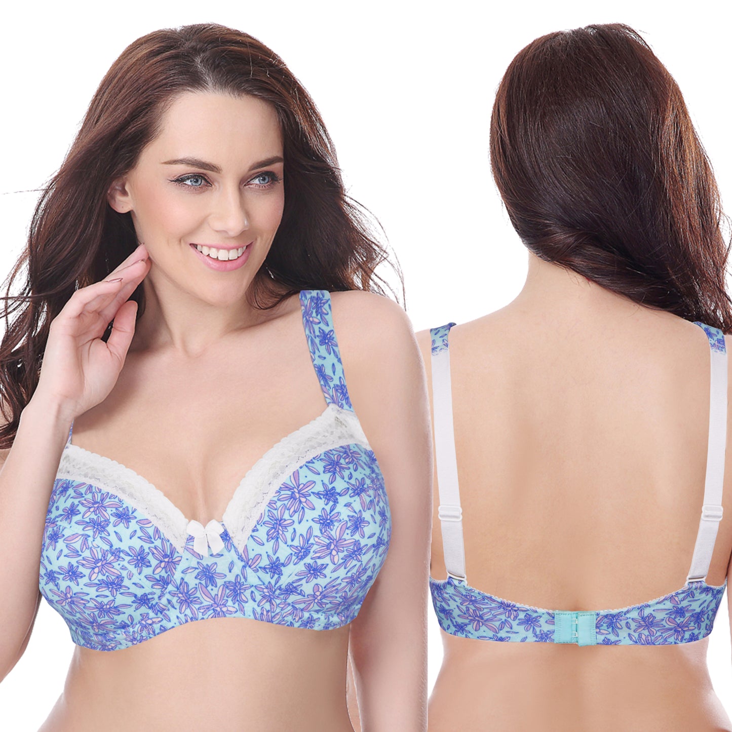 Women's Plus Size Underwired Unlined Balconette Cotton Bra-3Pack