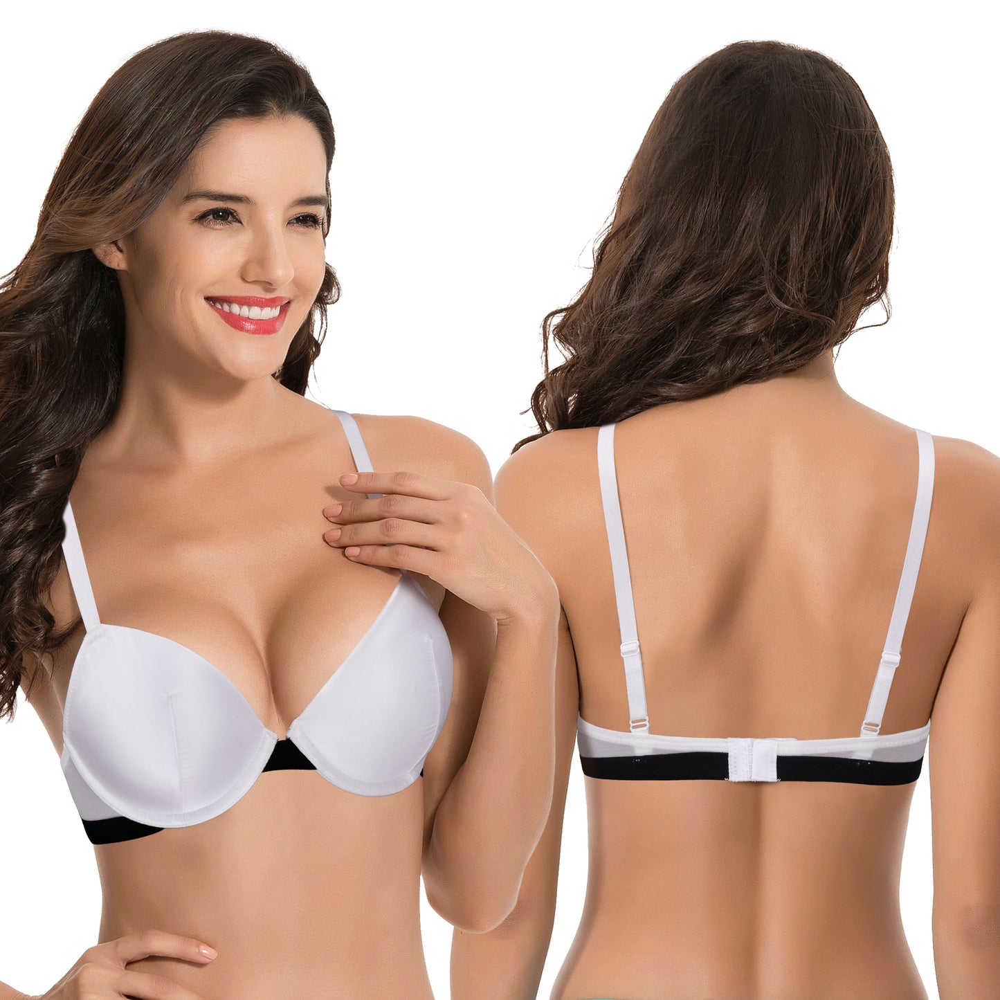 Women's Plus Size Add 1 and a half Cup Push Up Underwire Bras -2PK-White Print,White