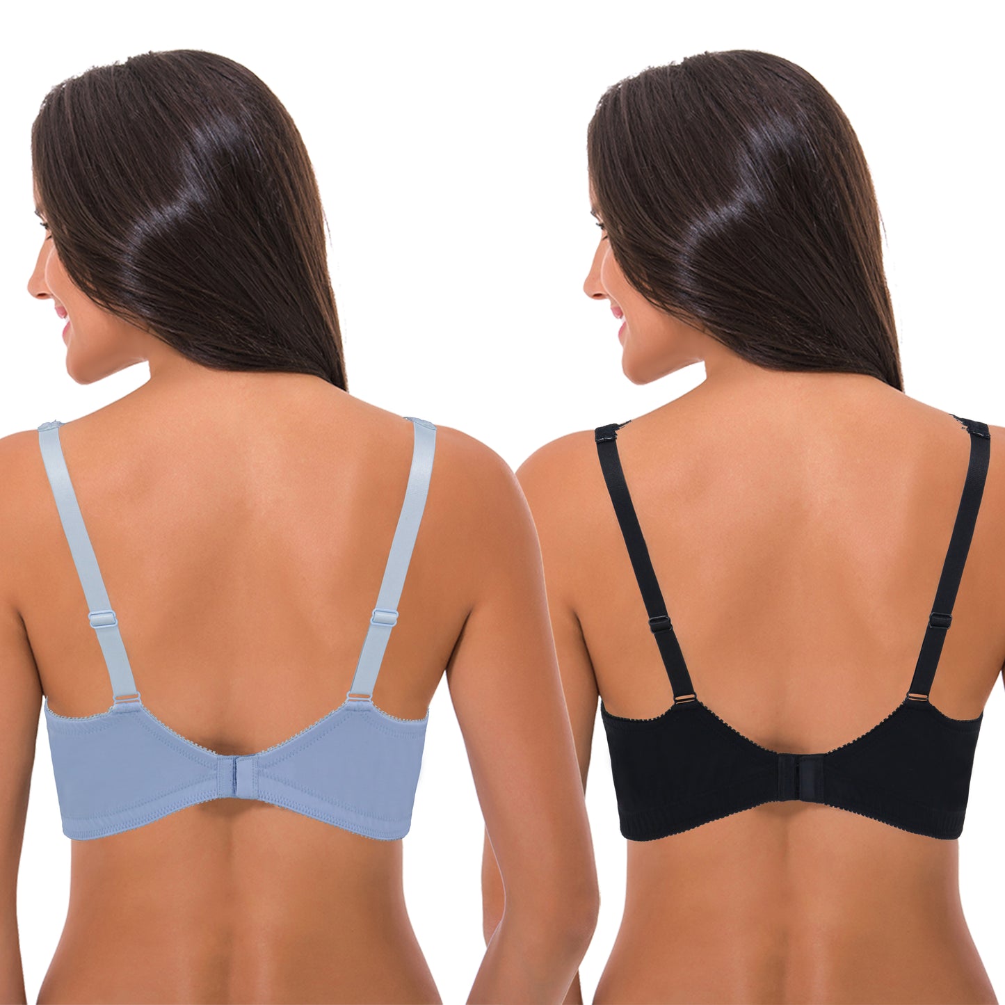 Women's Plus Size Minimizer Lace Full Coverage Unlined Wireless Bra-2Pack-Black,Lt Blue