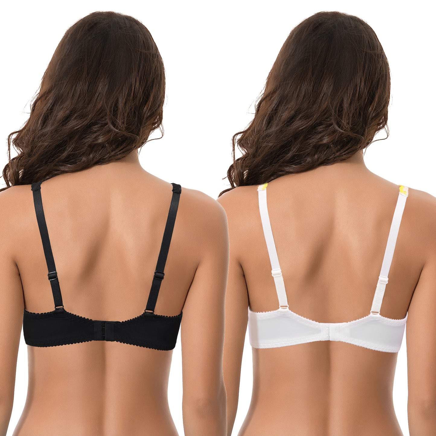 Women Plus Size Minimizer Underwire Unlined Bra with Embroidery Mesh-2pack-Black,Cream