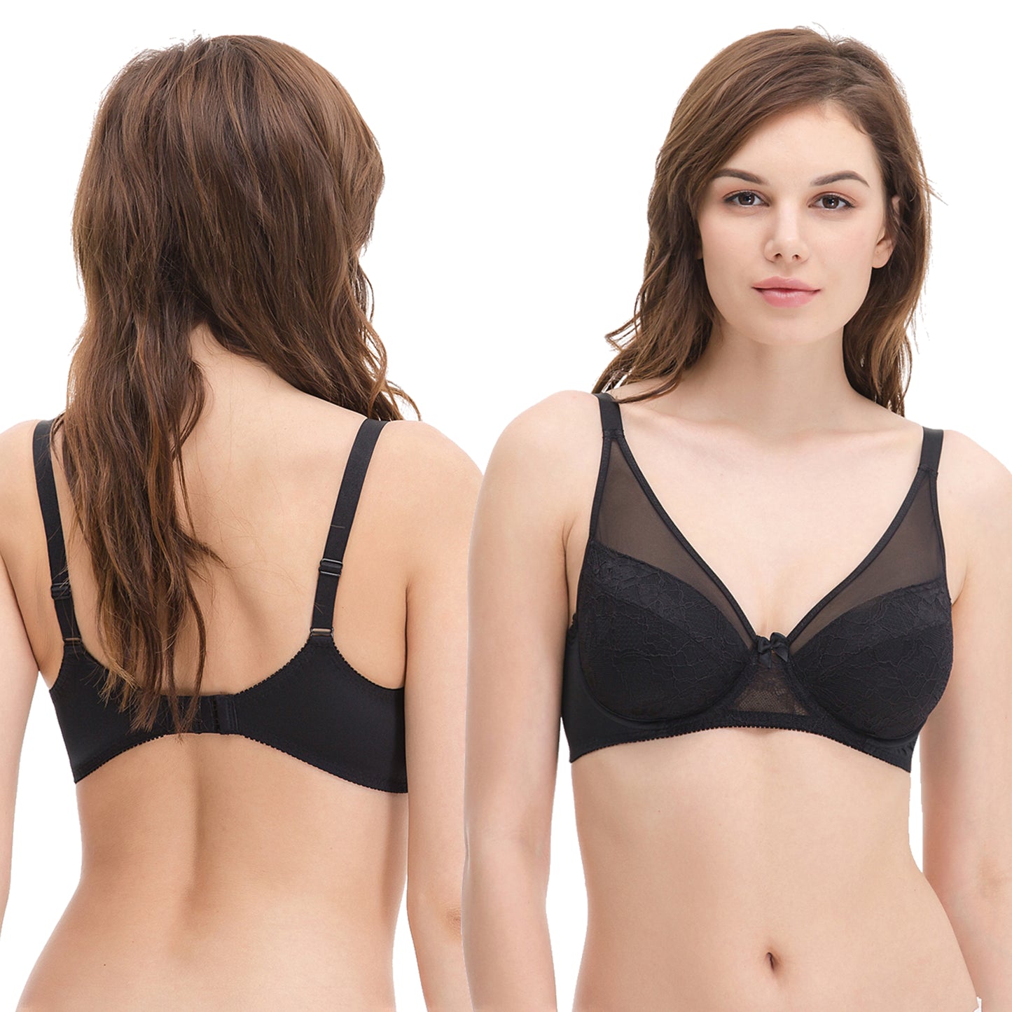 Women's Plus Size Minimizer Unlined Underwire Bra With Floral Lace