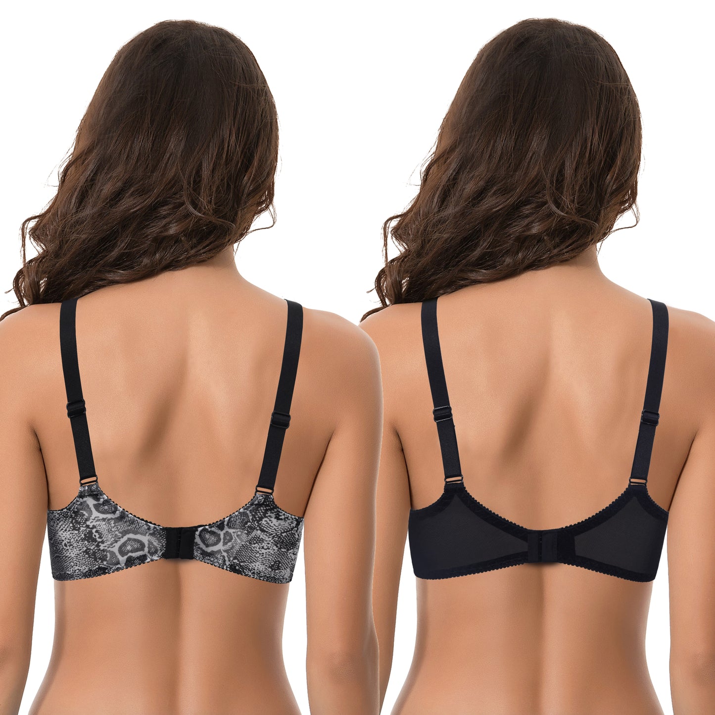 Women's Plus Size Minimizer Unlined Underwire Full Coverage Bra-2 Pack-Cream Printed,Black