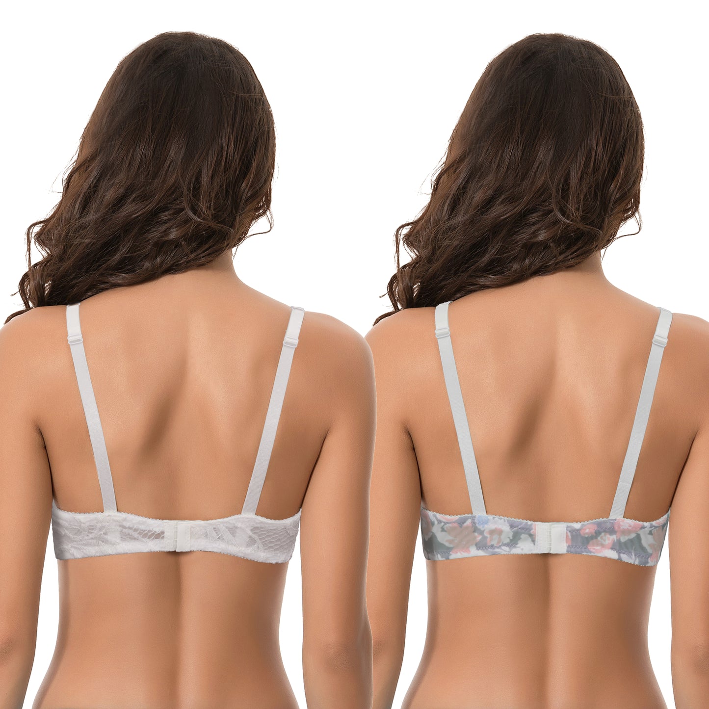 Women's Plus Size Perfect Shape Add 1 Cup Push Up Underwire Bras-2PK-Dapple Grey Print,Cream