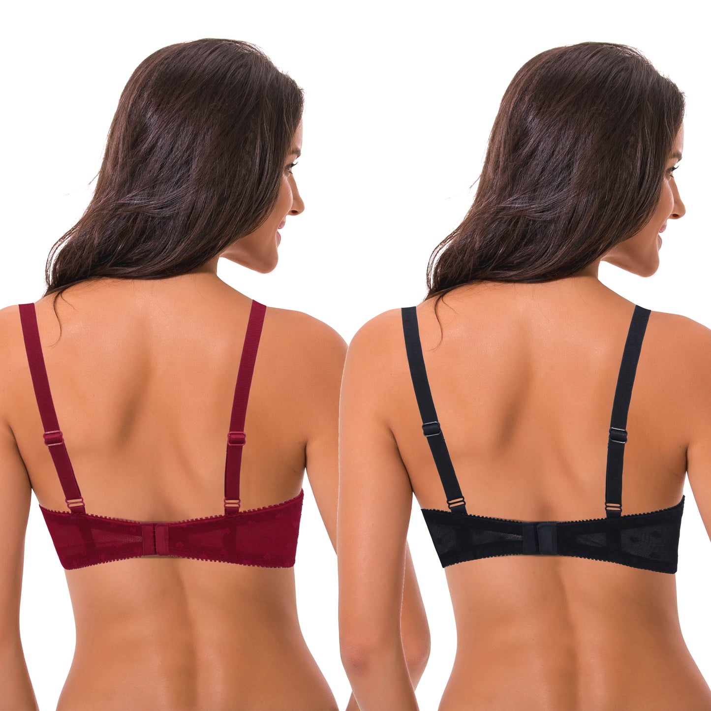 Women's Plus Size Unlined Balconette Underwire Sheer Lace Bra-2PK