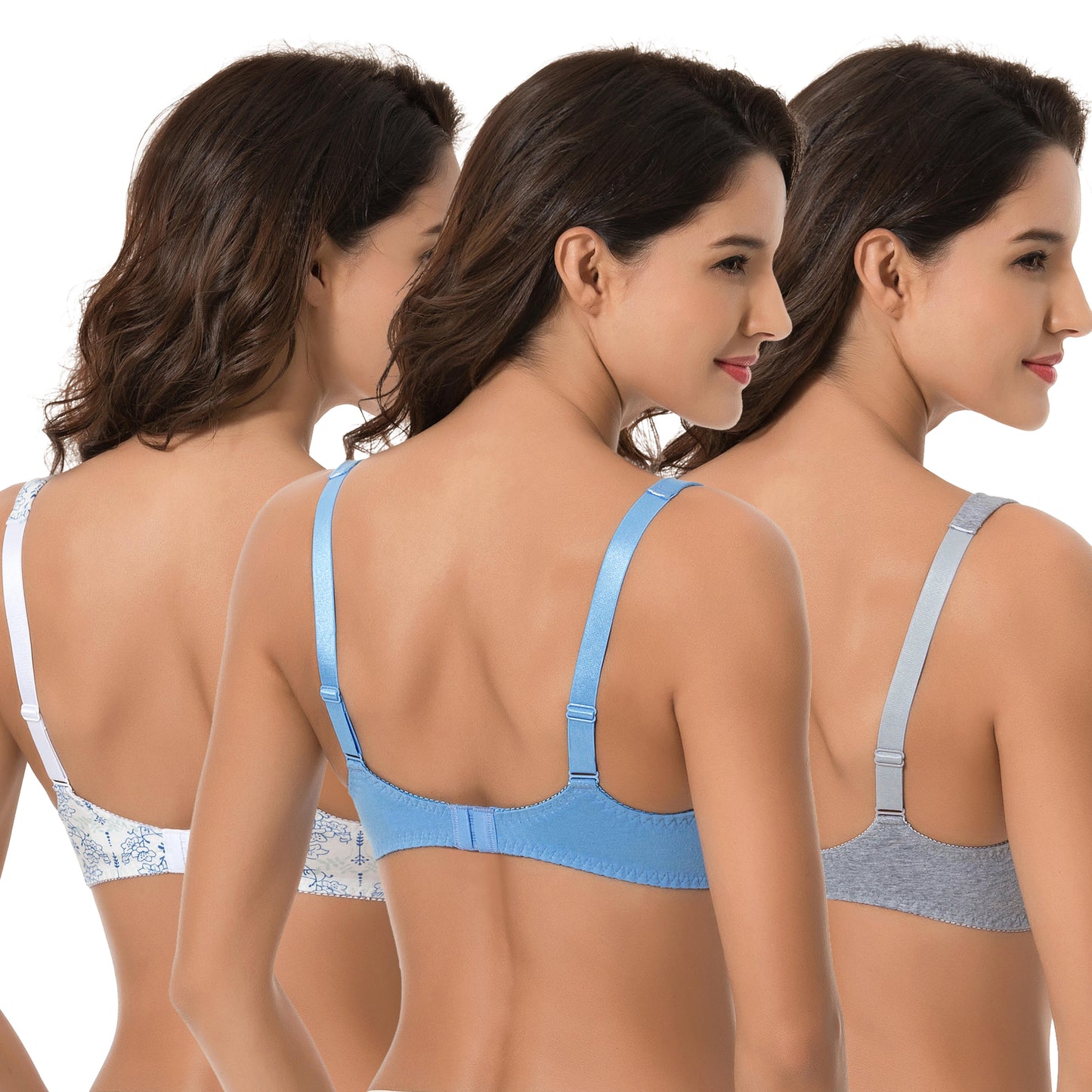 Women's Plus Size Underwired Unlined Balconette Cotton Bra-3Pack