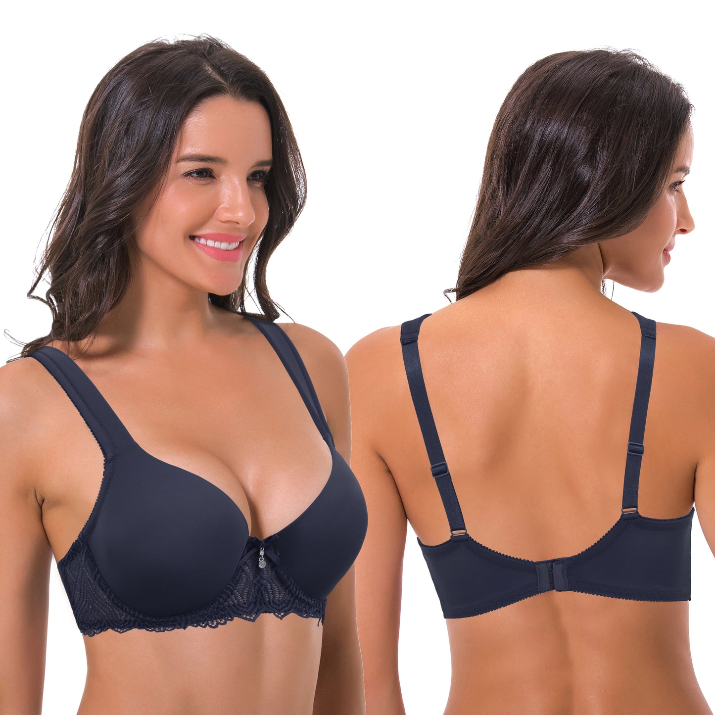 Women's Lightly Padded Underwire Lace Bra with Padded Shoulder Straps