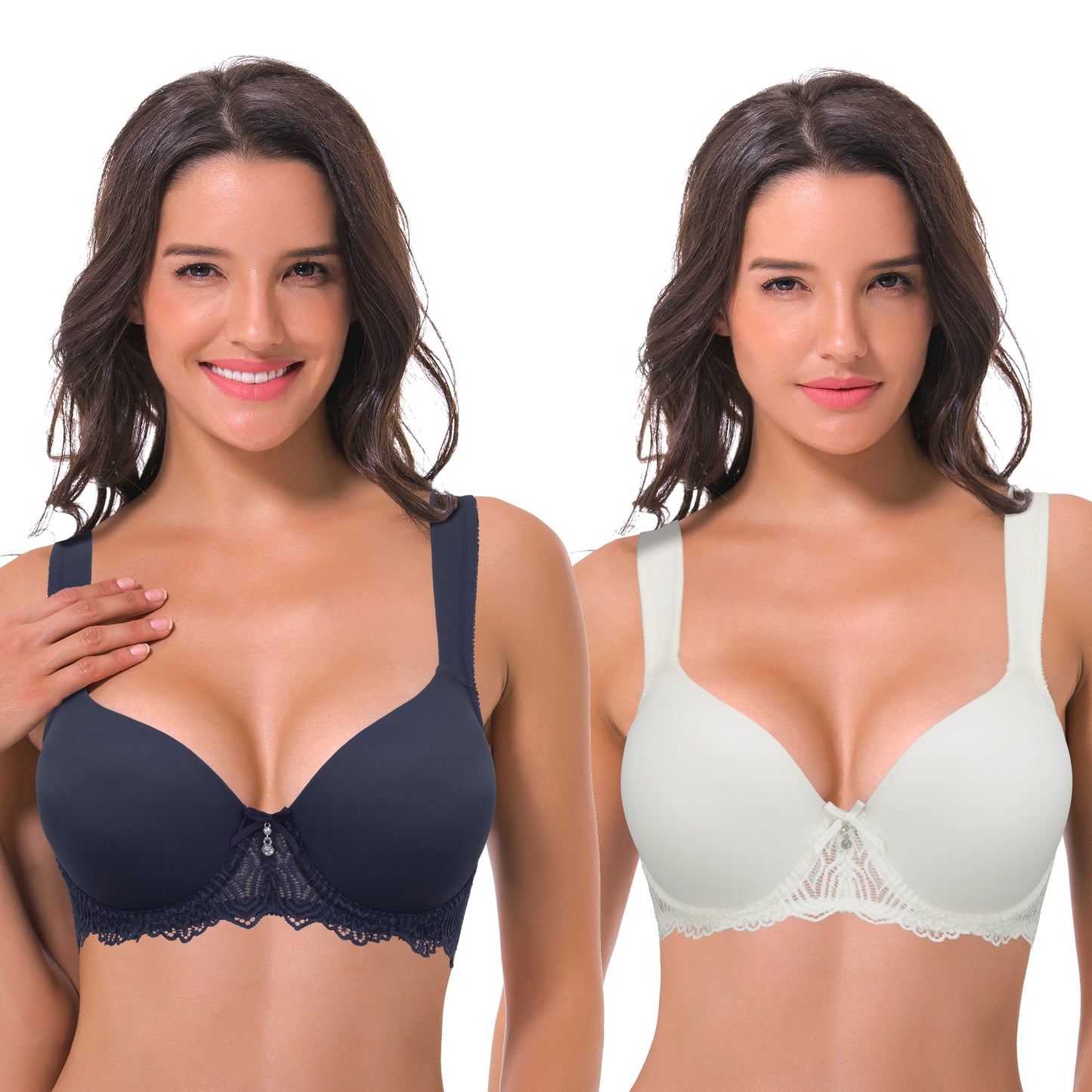 Women's Lightly Padded Underwire Lace Bra with Padded Shoulder Straps