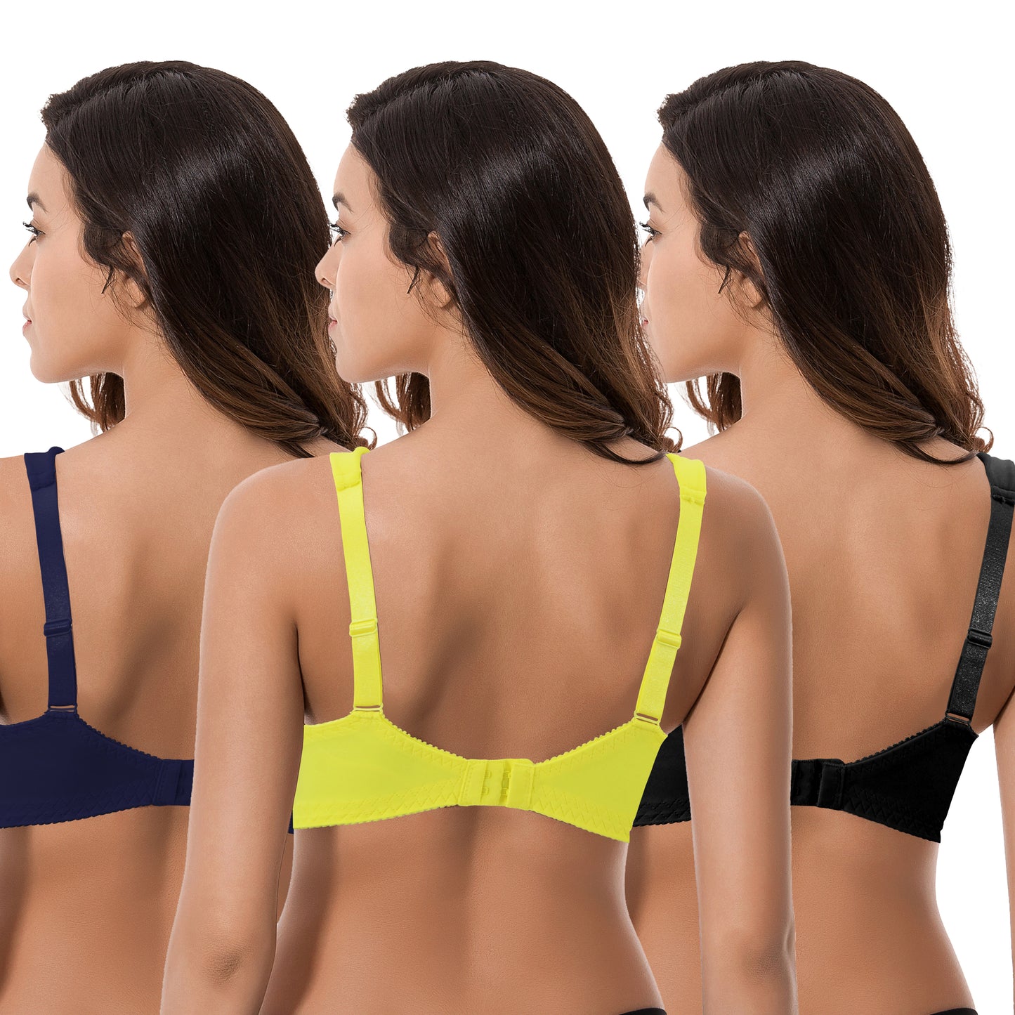 Plus Size Minimizer Unlined Wirefree Bra with Lace Embroidery-3Pack