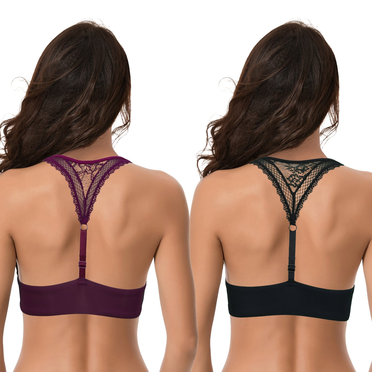 Womens Plus Size Add 1 Cup Push Up Underwire Halter Front Close Bras-2PK-BLACK,WINE