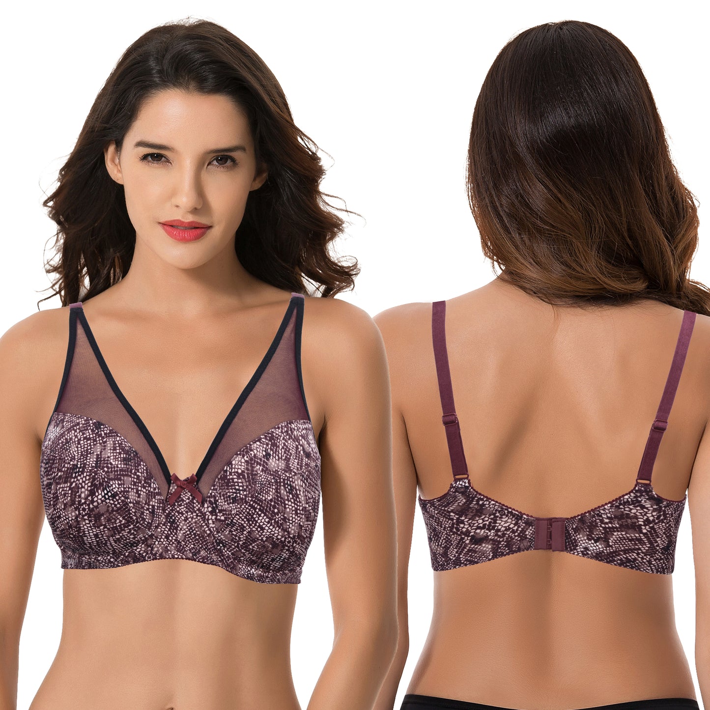 Plus Size Minimizer Underwire Bra with Floral and leopard Print-2pack