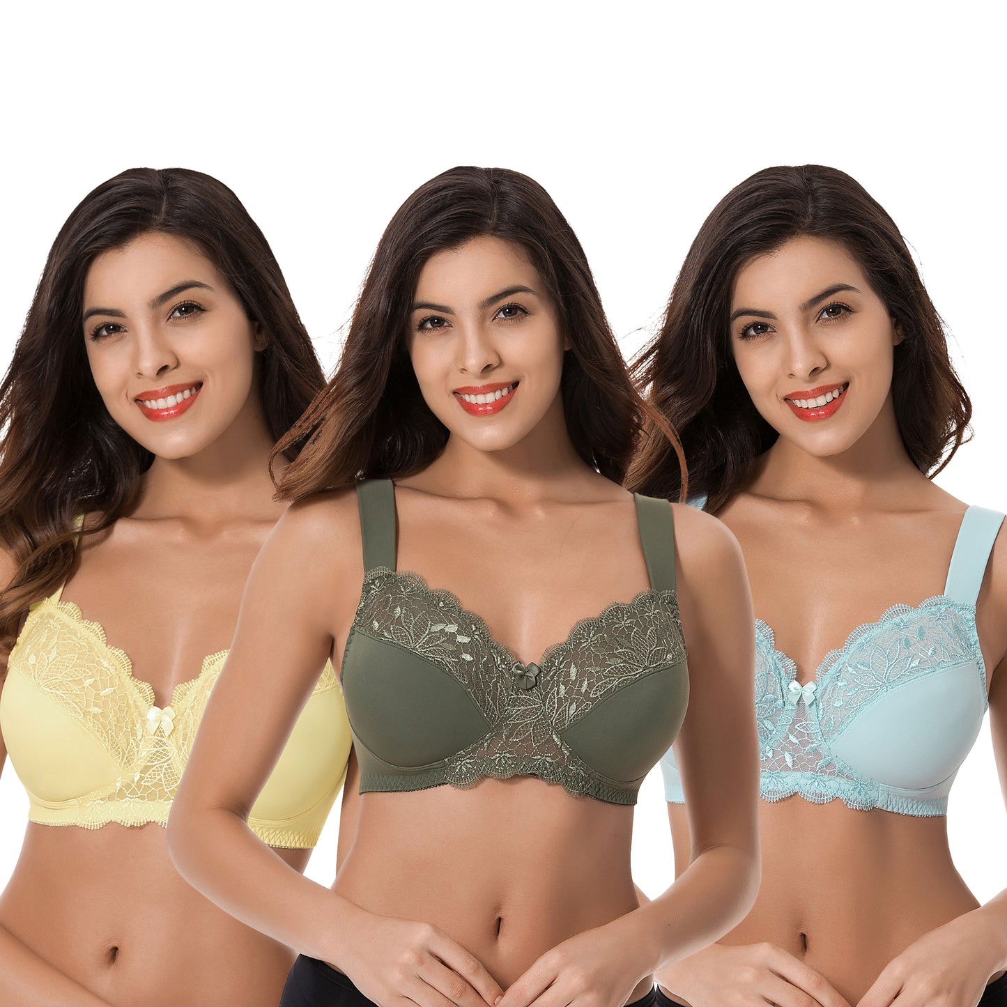 Plus Size Unlined Minimizer Wirefree Bras with Embroidery Lace-3Pack