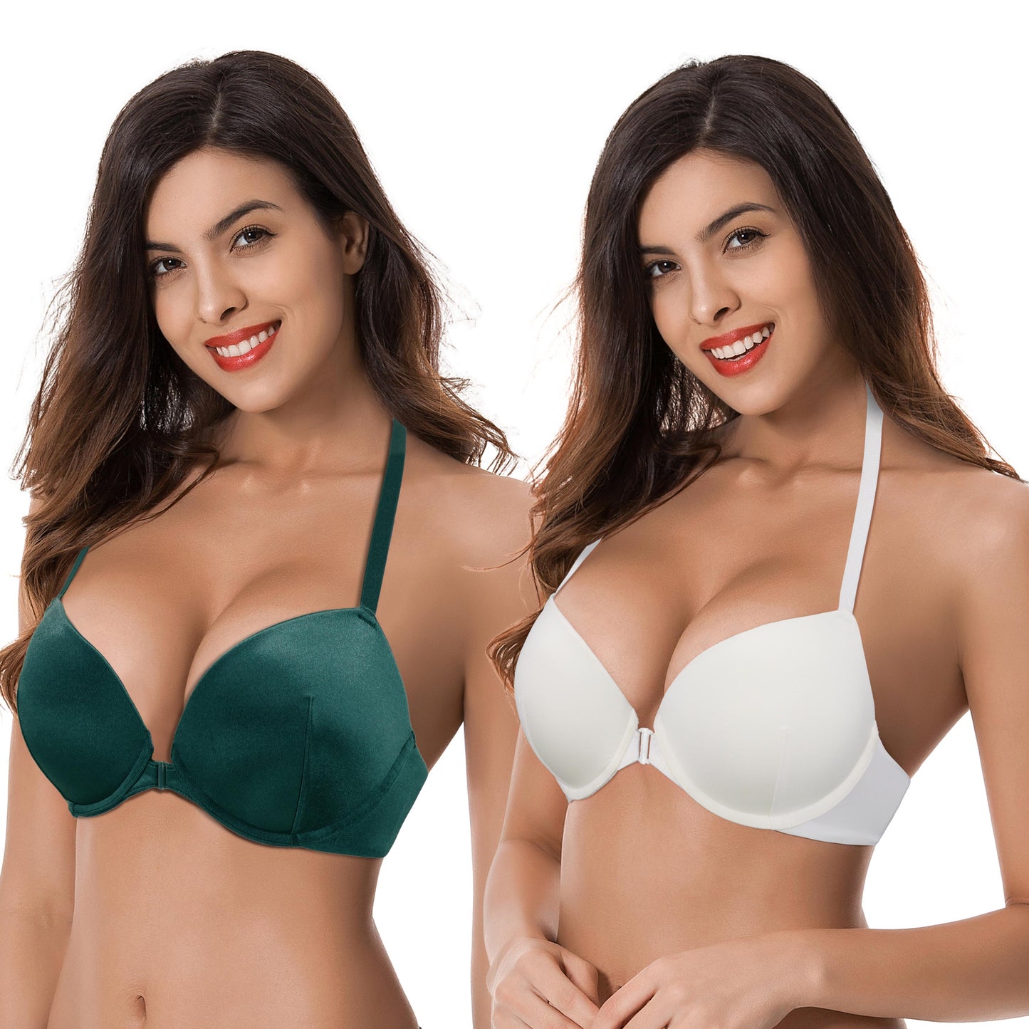 Women's Push Up Add 1 and a half Cup Underwire Halter Front Close Bras