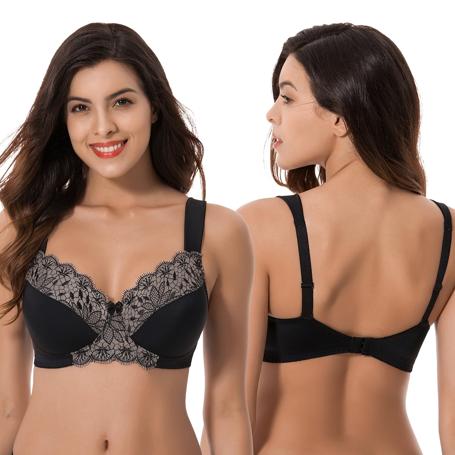 Plus Size Unlined Minimizer Wirefree Bras with Embroidery Lace-3Pack
