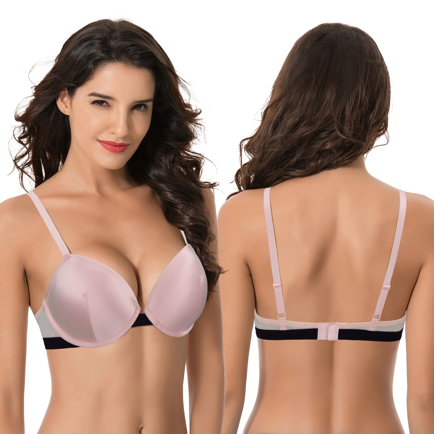 Women's Plus Size Add 1 and a half Cup Push Up Underwire Lace Bras -2PK