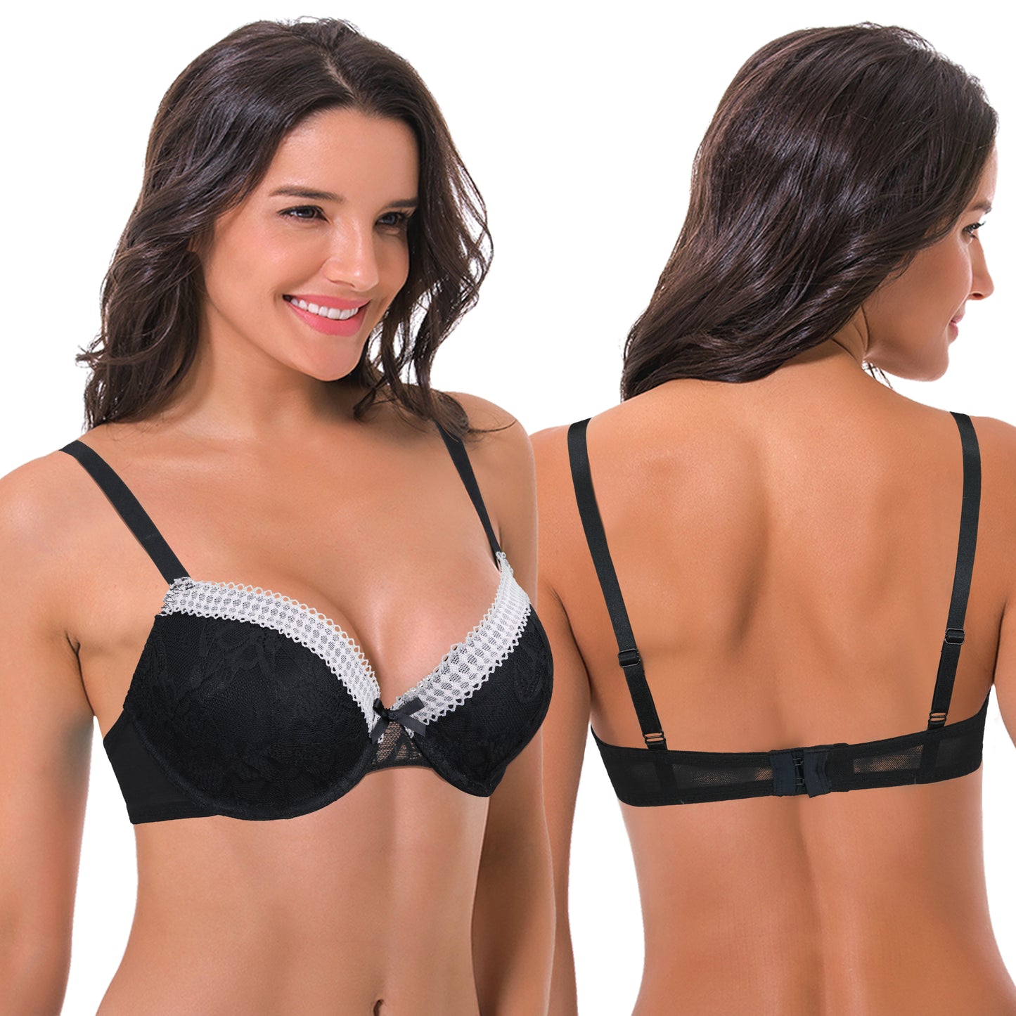 Women's Plus Size Lightly Padded Balconette Lace Underwire Bra-2Pack