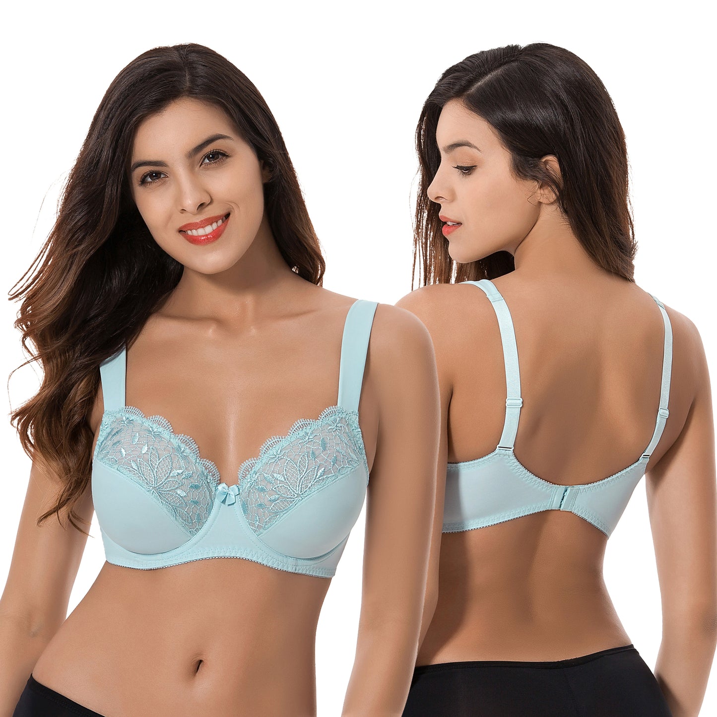 Plus Size Unlined Minimizer Underwire Bra with Embroidery Lace