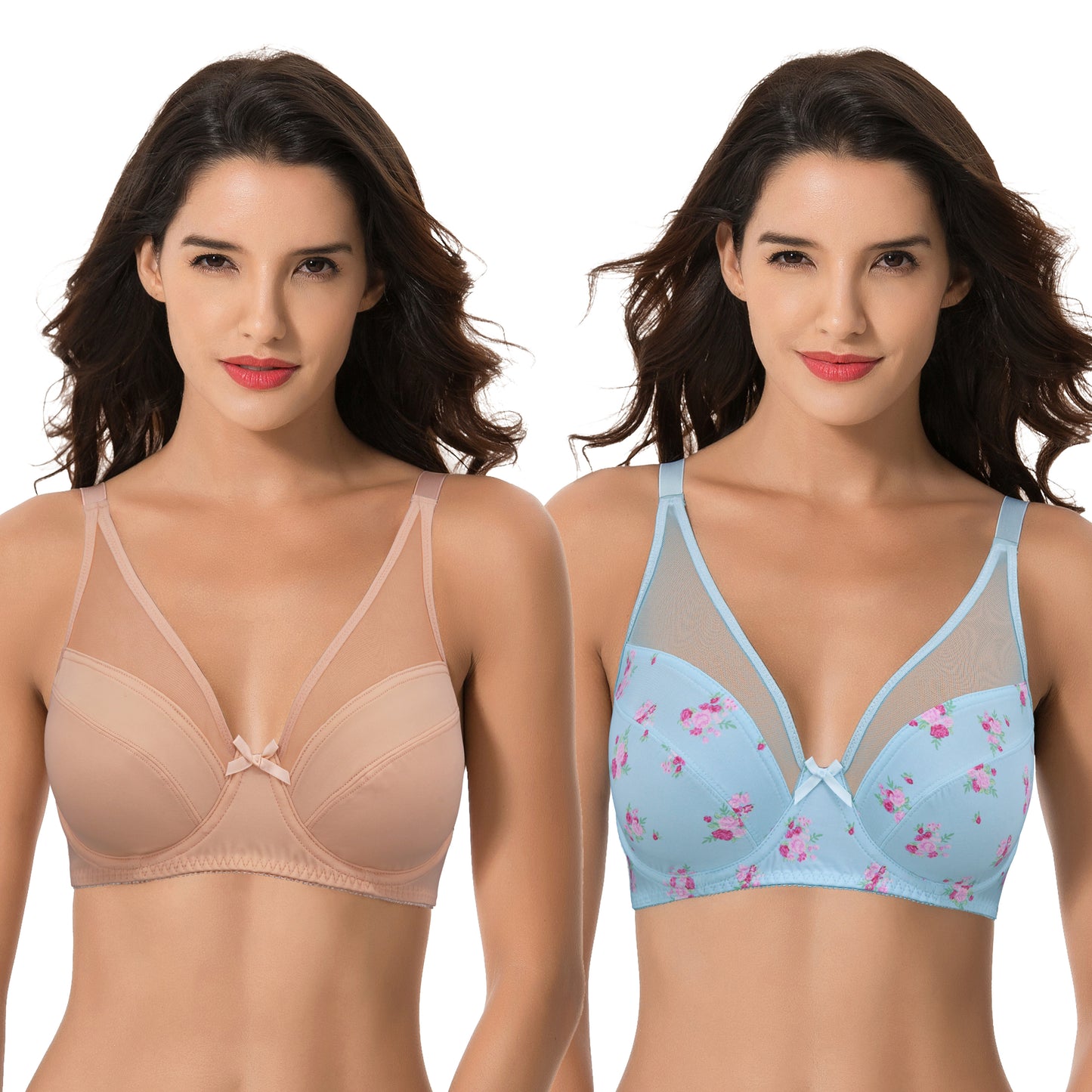 Plus Size Minimizer Underwire Bra with Floral and leopard Print-2pack