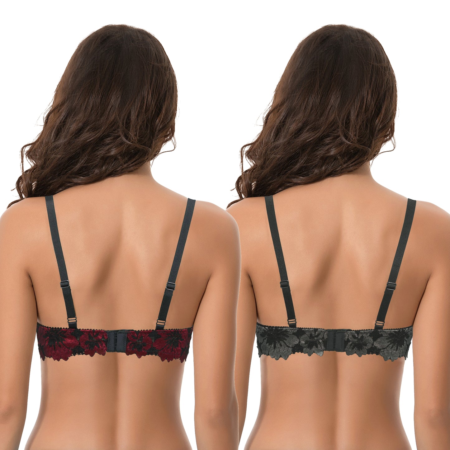 Women's Plus Size Push Up Add 1 Cup Underwire Perfect Shape Lace Bras-2Pk
