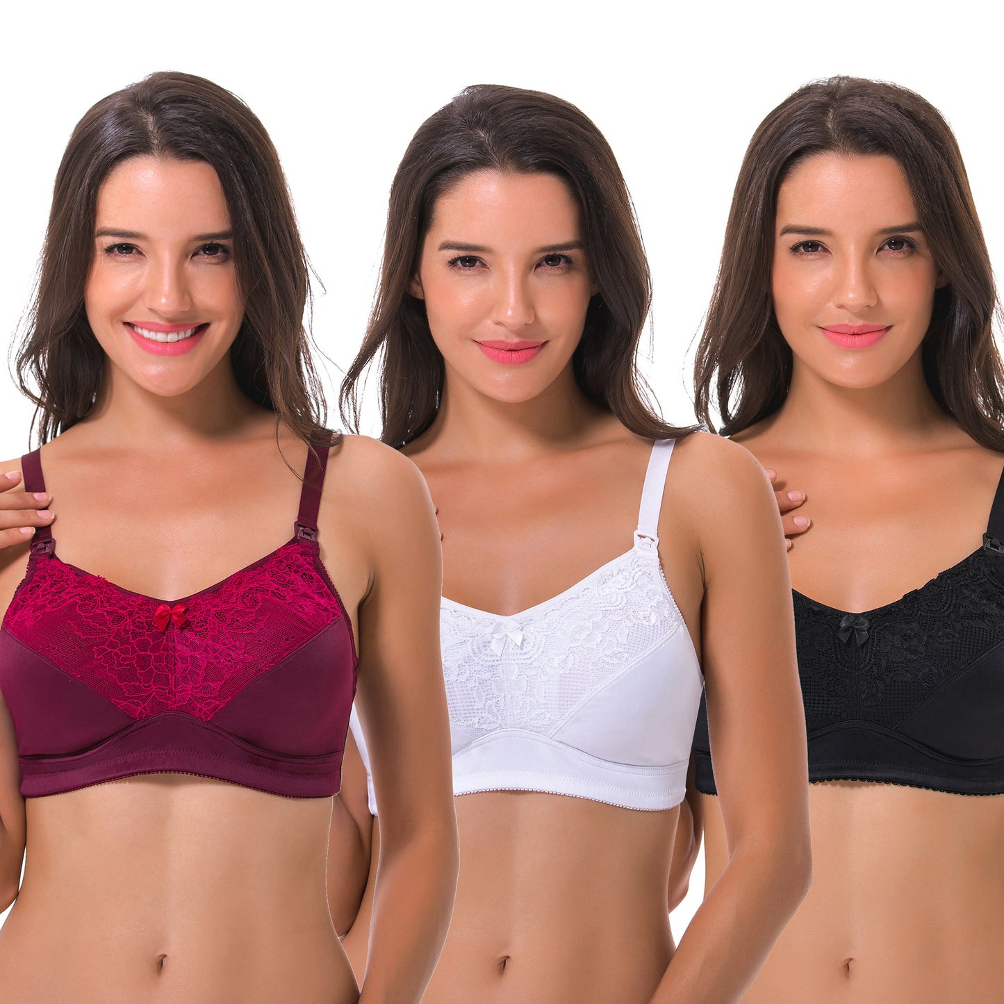 Women's Nursing Plus Size Wirefree Unlined Maternity Lace Trim Bra