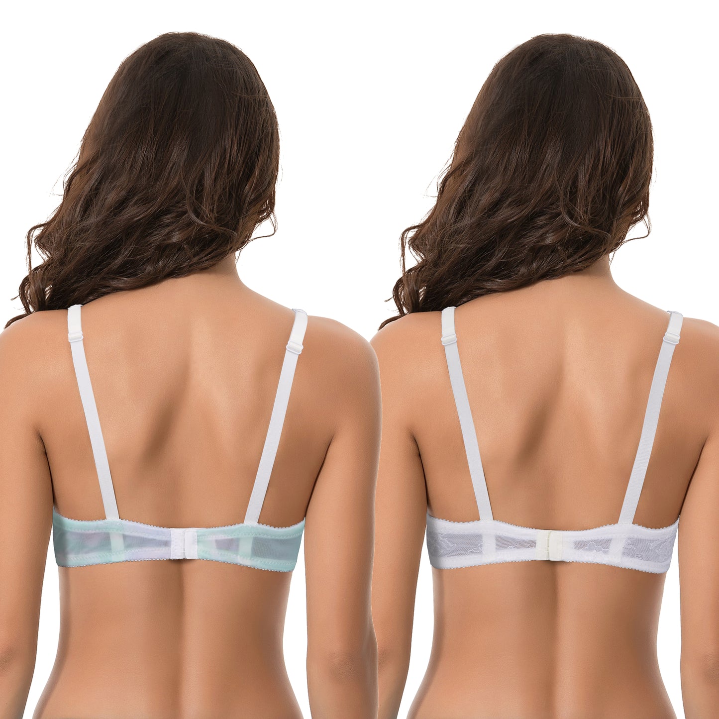 Women's Plus Size Perfect Shape Add 1 Cup Push Up Underwire Bras-2PK-Aqua Print Lt Pink,Cream