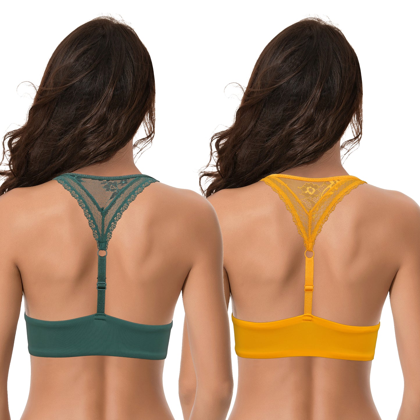 Womens Plus Size Add 1 Cup Push Up Underwire Halter Front Close Bras-2PK-DARK GREEN,ORANGE