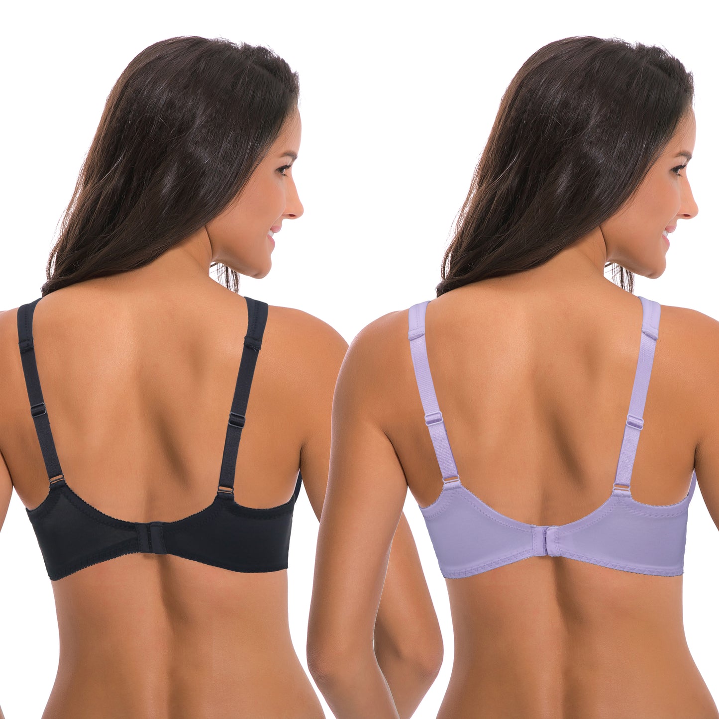 Women's Plus Size Unlined Underwire Lace Bra with Cushion Straps-2PK-BLACK,MAUVE