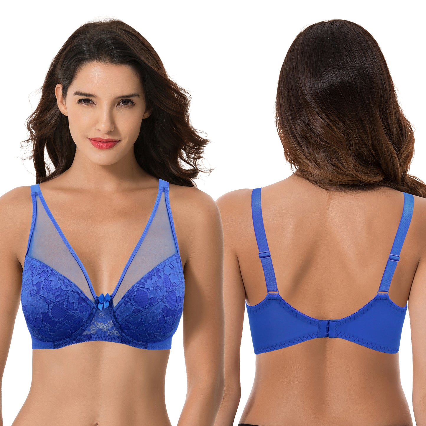Women's Plus Size Minimizer Unlined Underwire Bra With Floral Lace